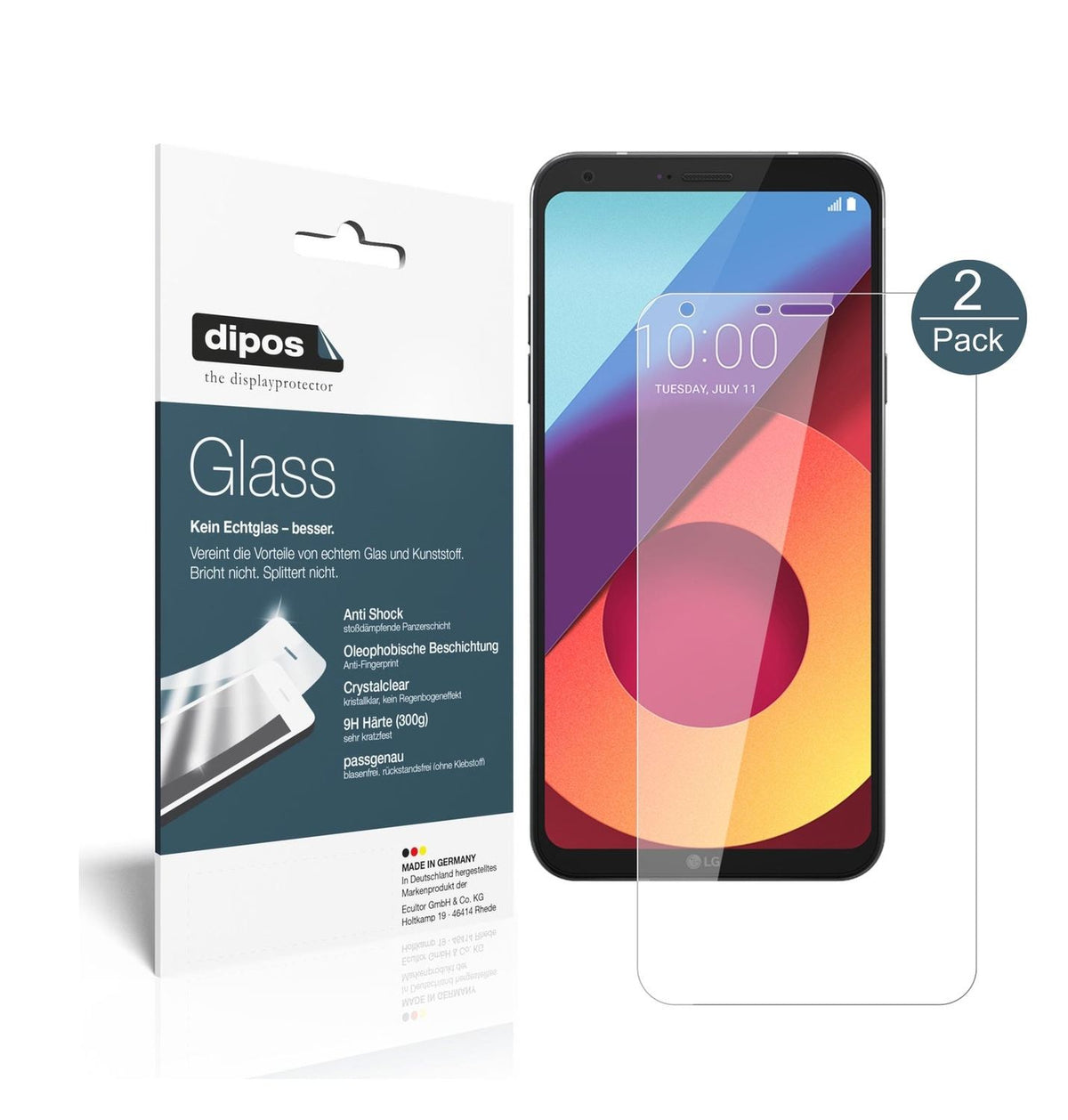 Klare Displayschutzfolie von dipos passend für LG Q6, 9H kratzfest und blasenfrei montiert