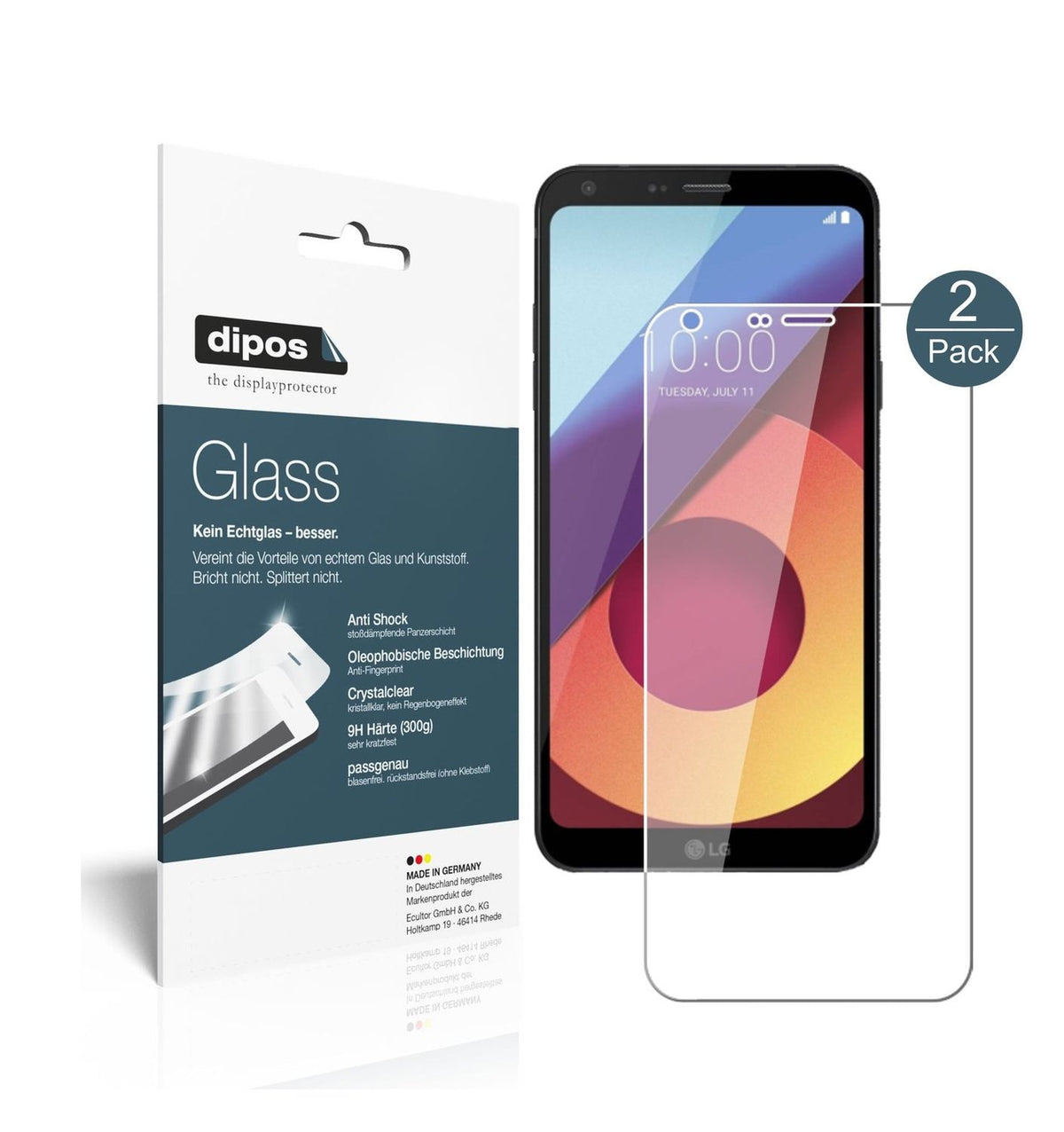 Klare Displayschutzfolie von dipos passend für LG Q6+, 9H kratzfest und blasenfrei montiert