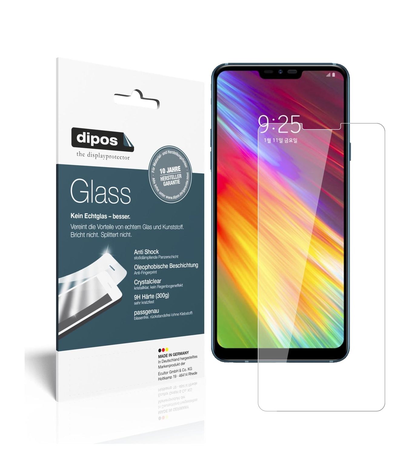 Klare Displayschutzfolie von dipos passend für LG Q9, 9H kratzfest und blasenfrei montiert
