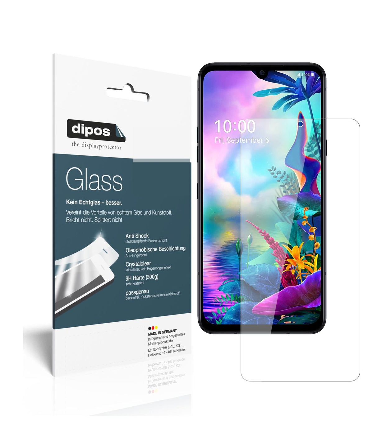 Klare Displayschutzfolie von dipos passend für LG V50s ThinQ, 9H kratzfest und blasenfrei montiert