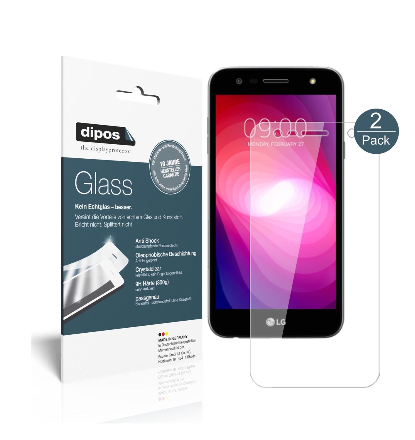 Klare Displayschutzfolie von dipos passend für LG X Power 2, 9H kratzfest und blasenfrei montiert