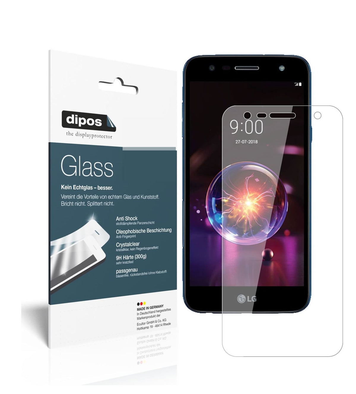 Klare Displayschutzfolie von dipos passend für LG X power 3, 9H kratzfest und blasenfrei montiert