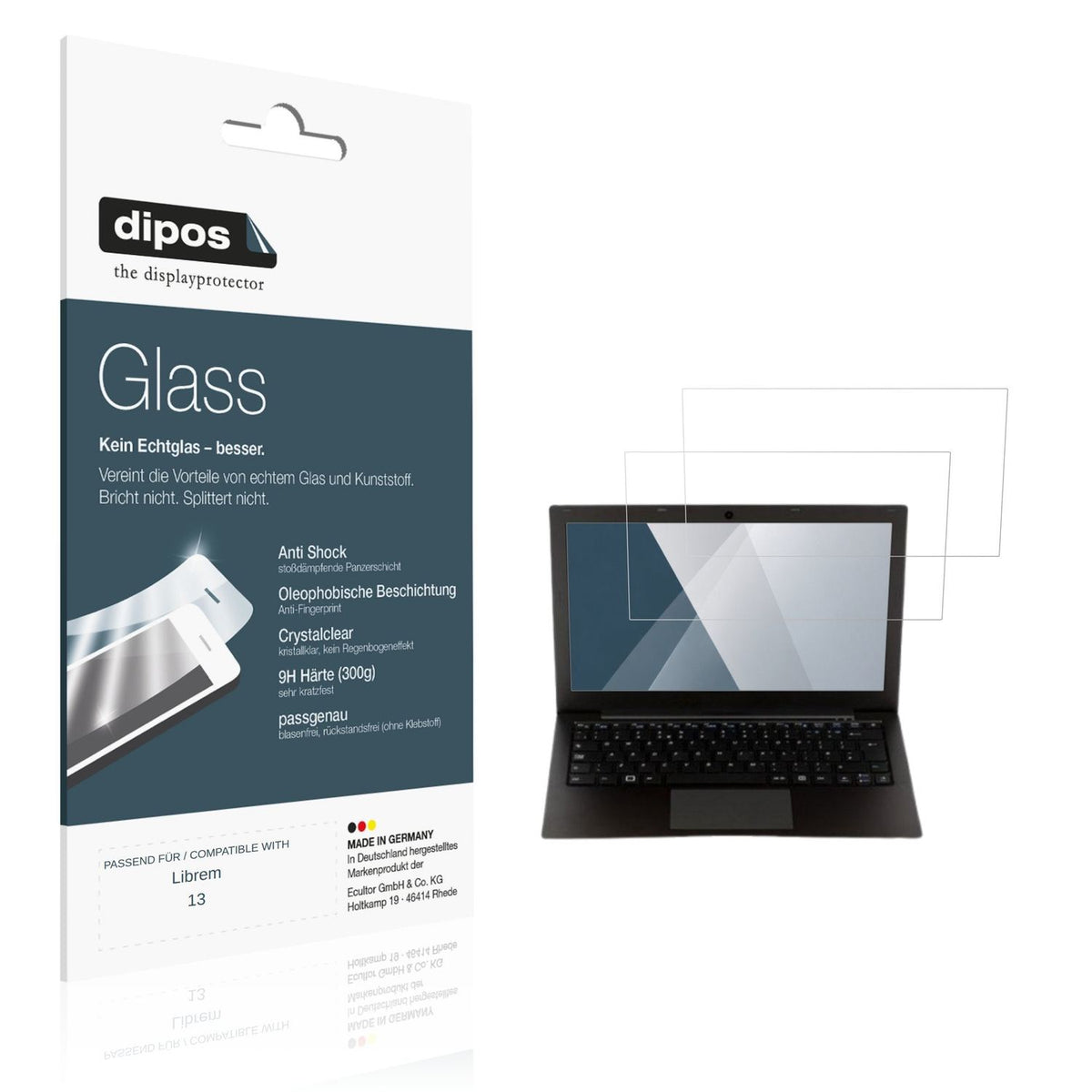 Klare Displayschutzfolie von dipos passend für Librem 13, 9H kratzfest und blasenfrei montiert