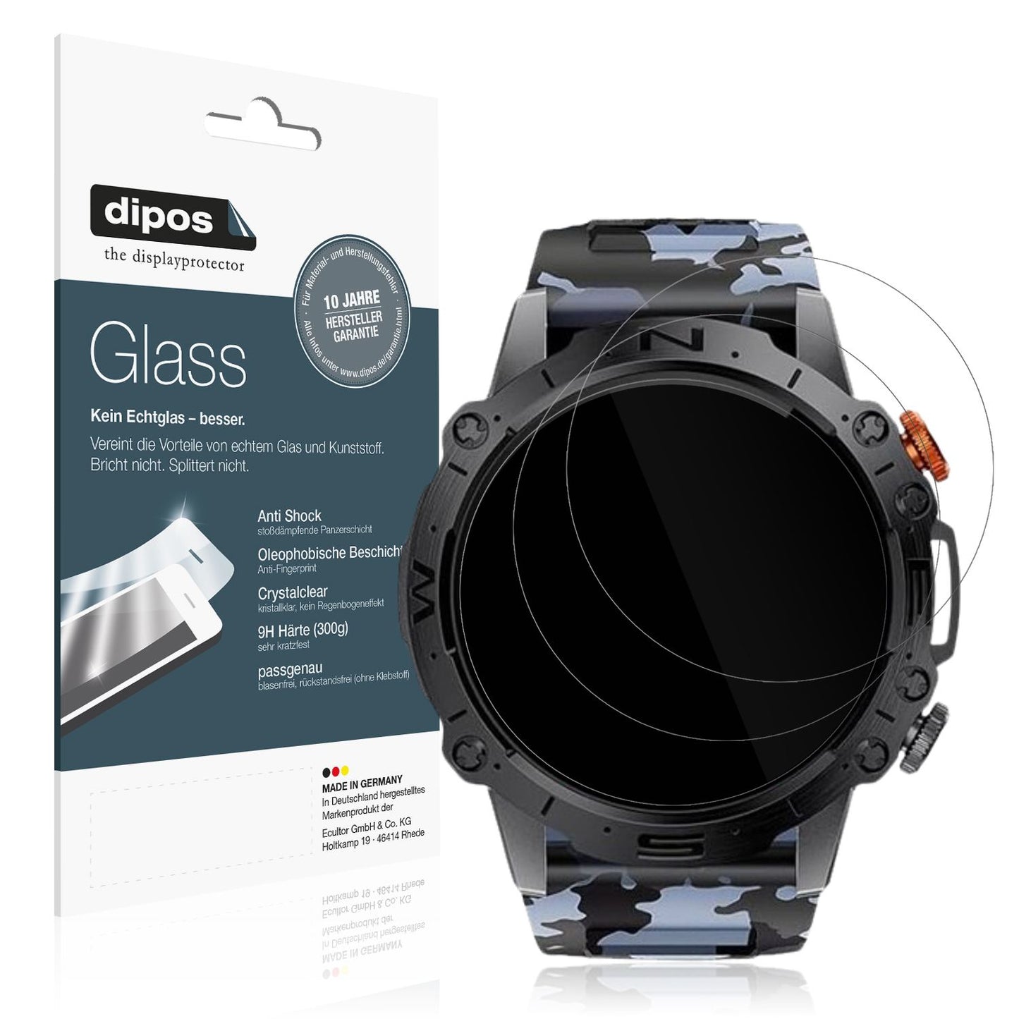 Klare Displayschutzfolie von dipos passend für Lige 1.43 Zoll Smartwatch, 9H kratzfest und blasenfrei montiert