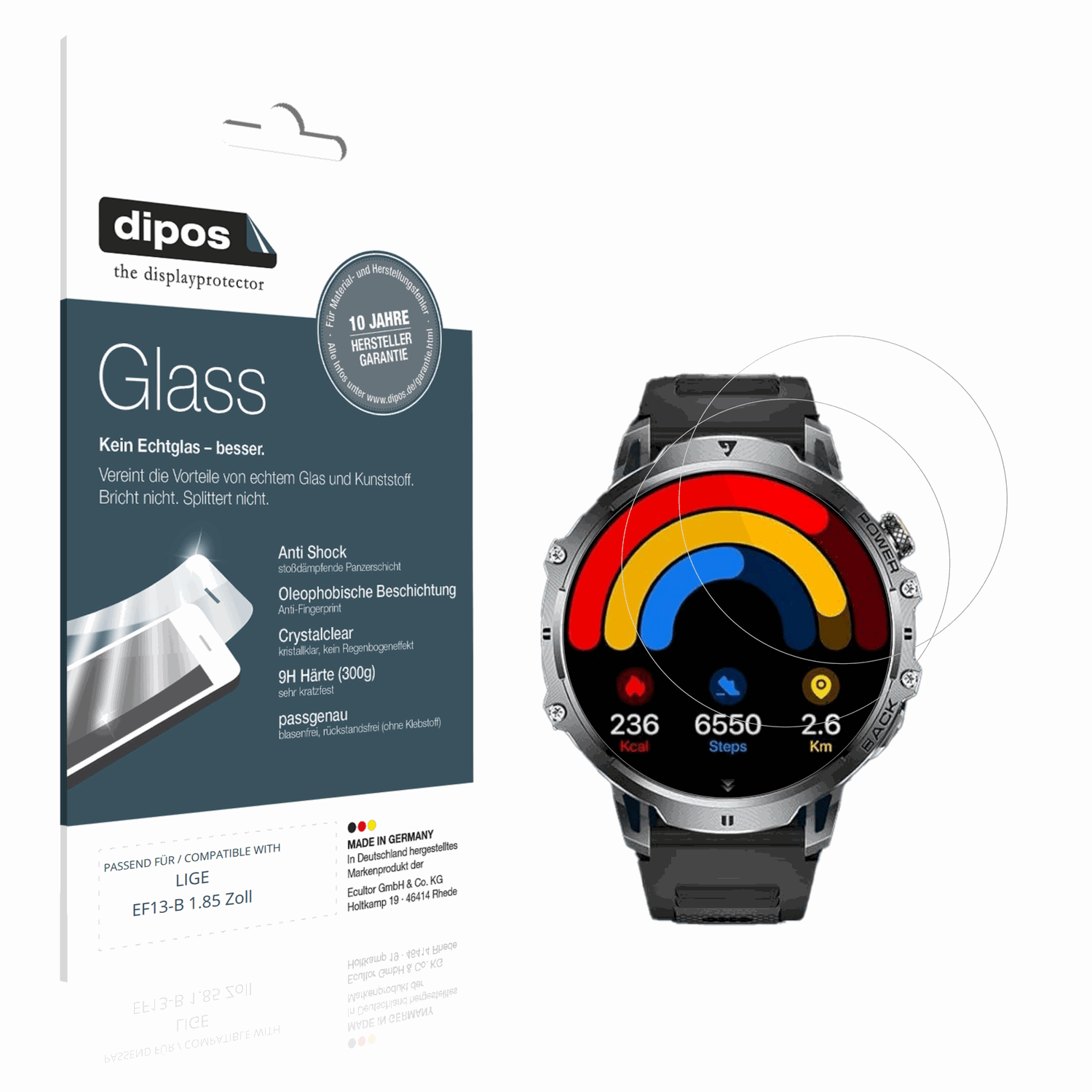Klare Displayschutzfolie von dipos passend für LIGE EF13-B 1.85 Zoll, 9H kratzfest und blasenfrei montiert