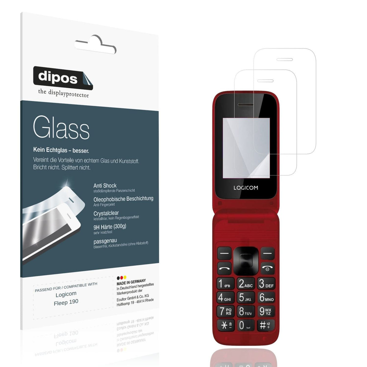 Klare Displayschutzfolie von dipos passend für Logicom Fleep 190, 9H kratzfest und blasenfrei montiert