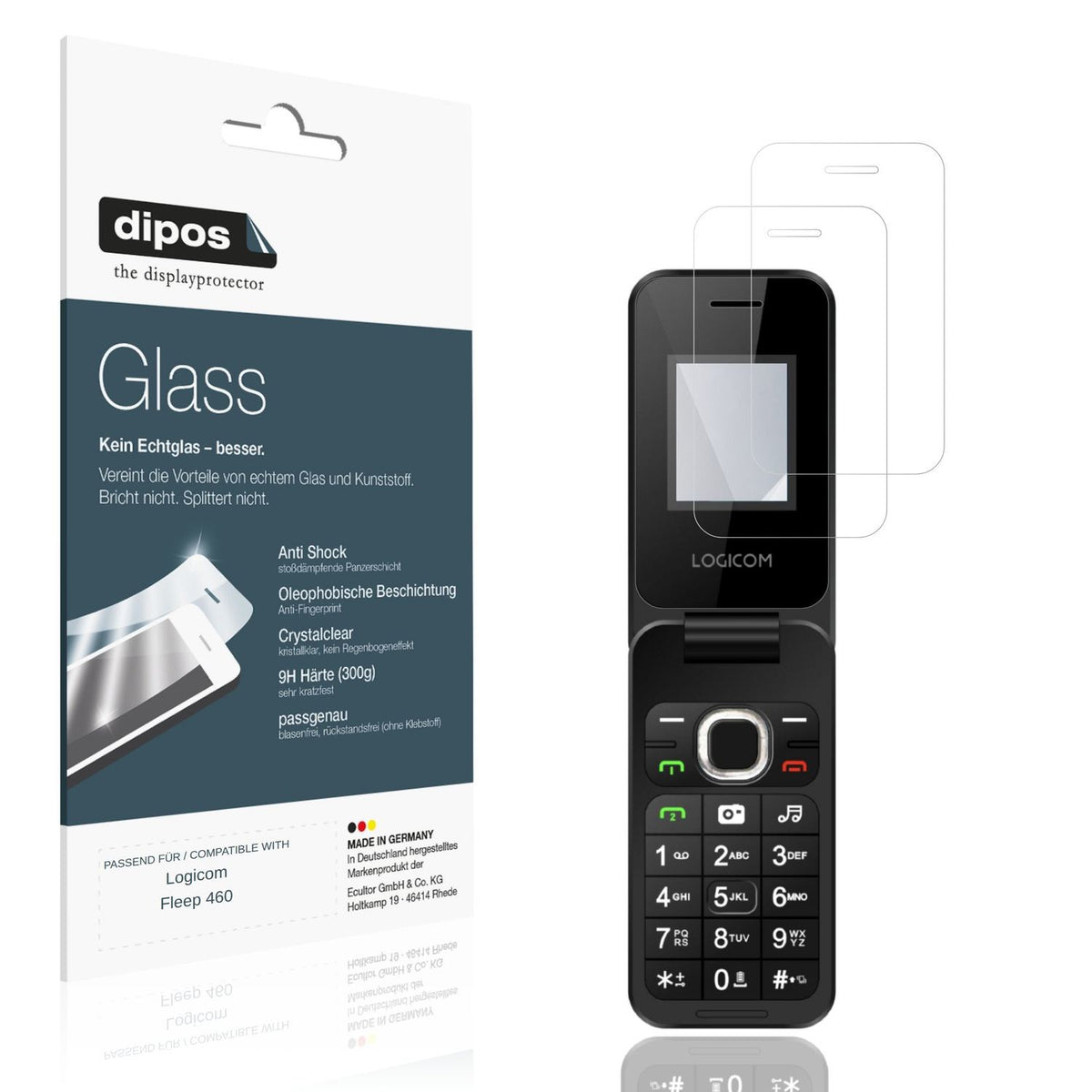 Klare Displayschutzfolie von dipos passend für Logicom Fleep 460, 9H kratzfest und blasenfrei montiert