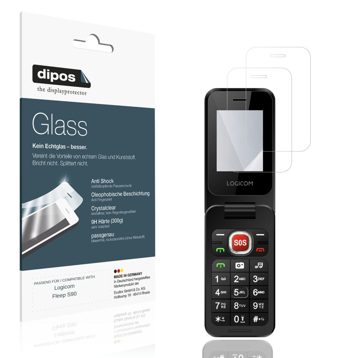 Klare Displayschutzfolie von dipos passend für Logicom Fleep S90, 9H kratzfest und blasenfrei montiert