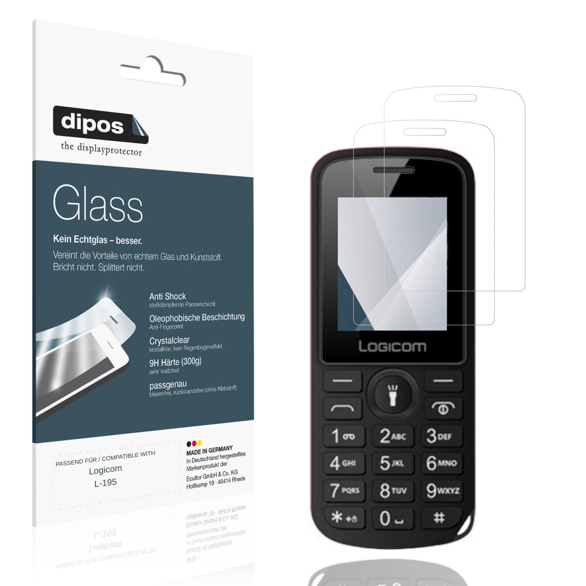 Klare Displayschutzfolie von dipos passend für Logicom L-195, 9H kratzfest und blasenfrei montiert