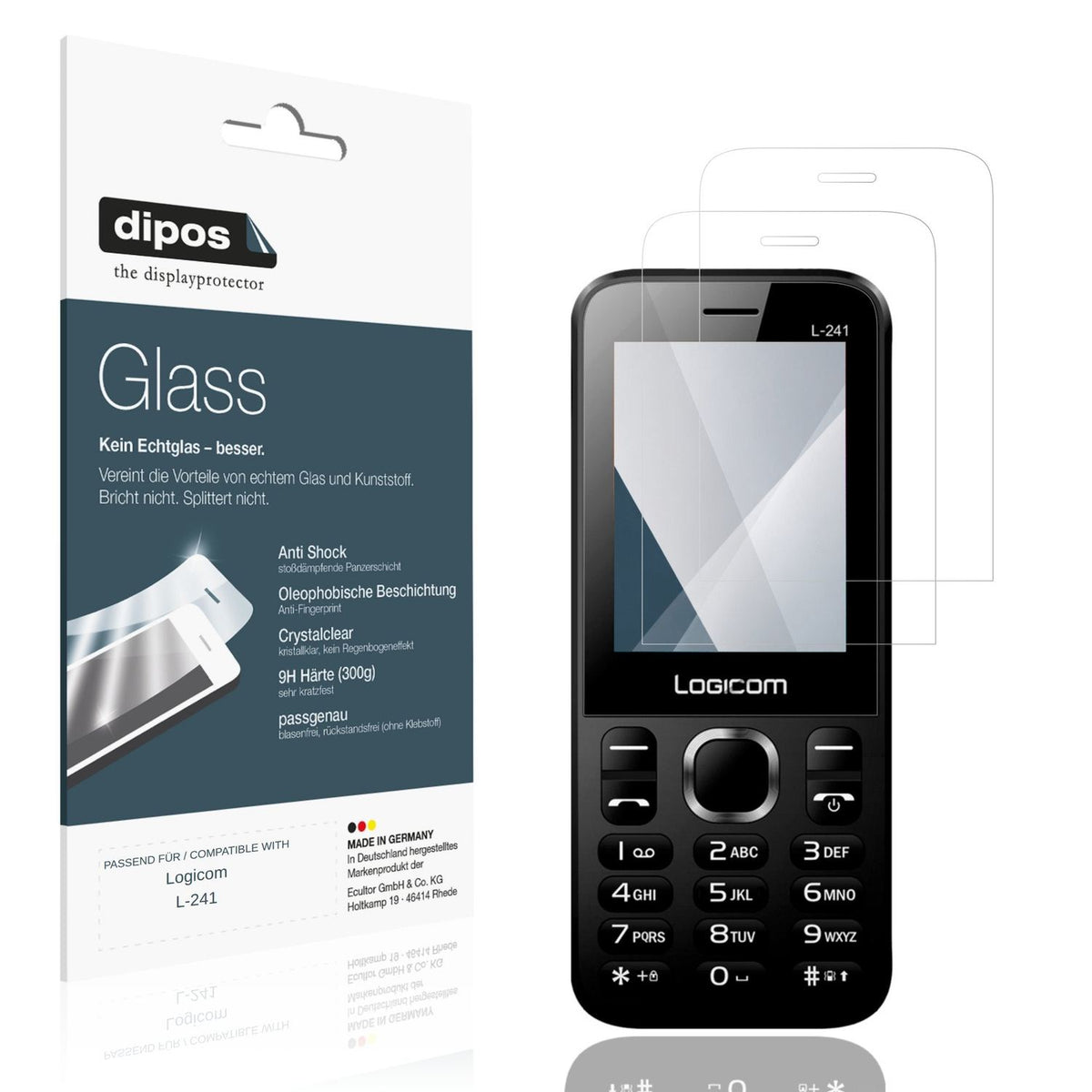 Klare Displayschutzfolie von dipos passend für Logicom L-241, 9H kratzfest und blasenfrei montiert