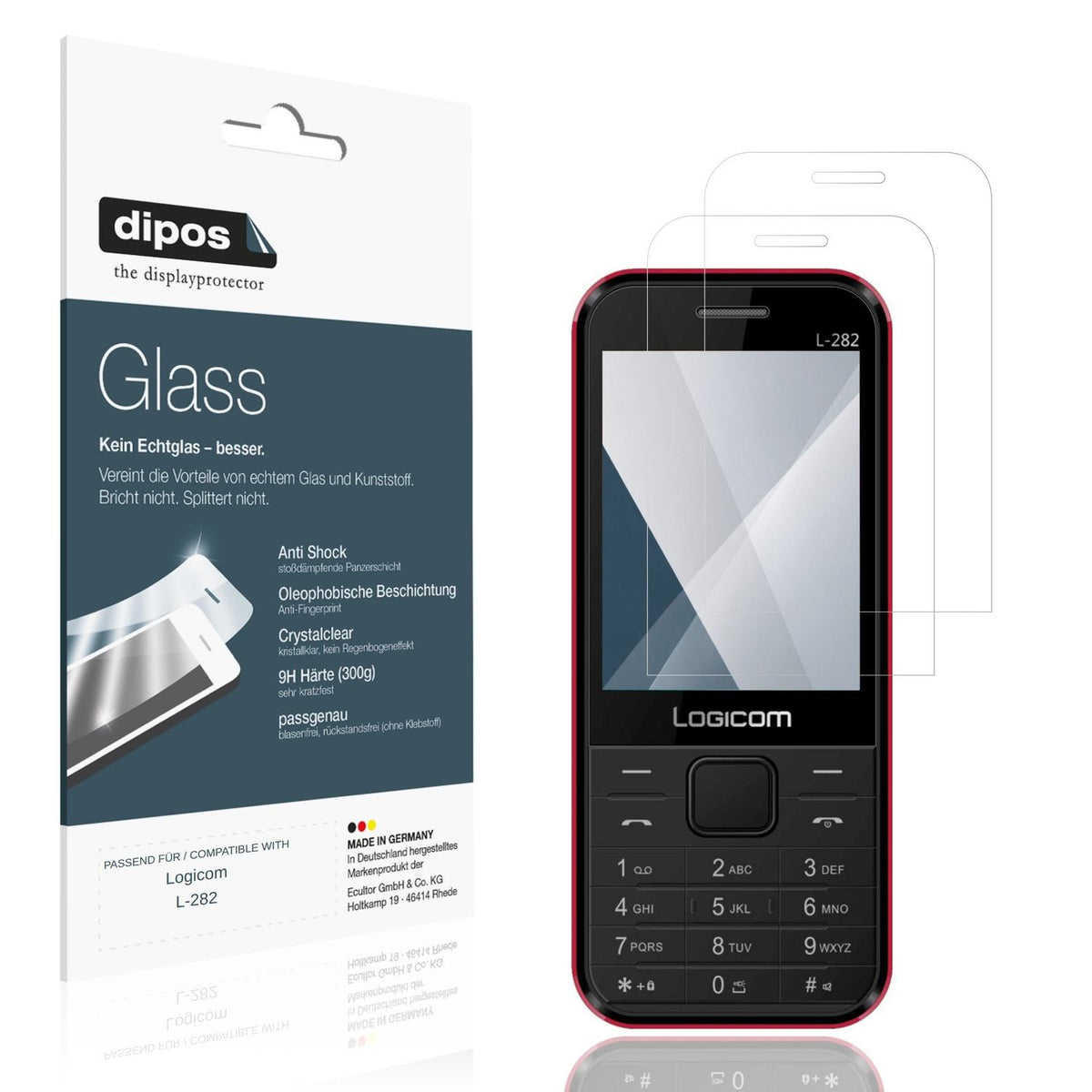 Klare Displayschutzfolie von dipos passend für Logicom L-282, 9H kratzfest und blasenfrei montiert