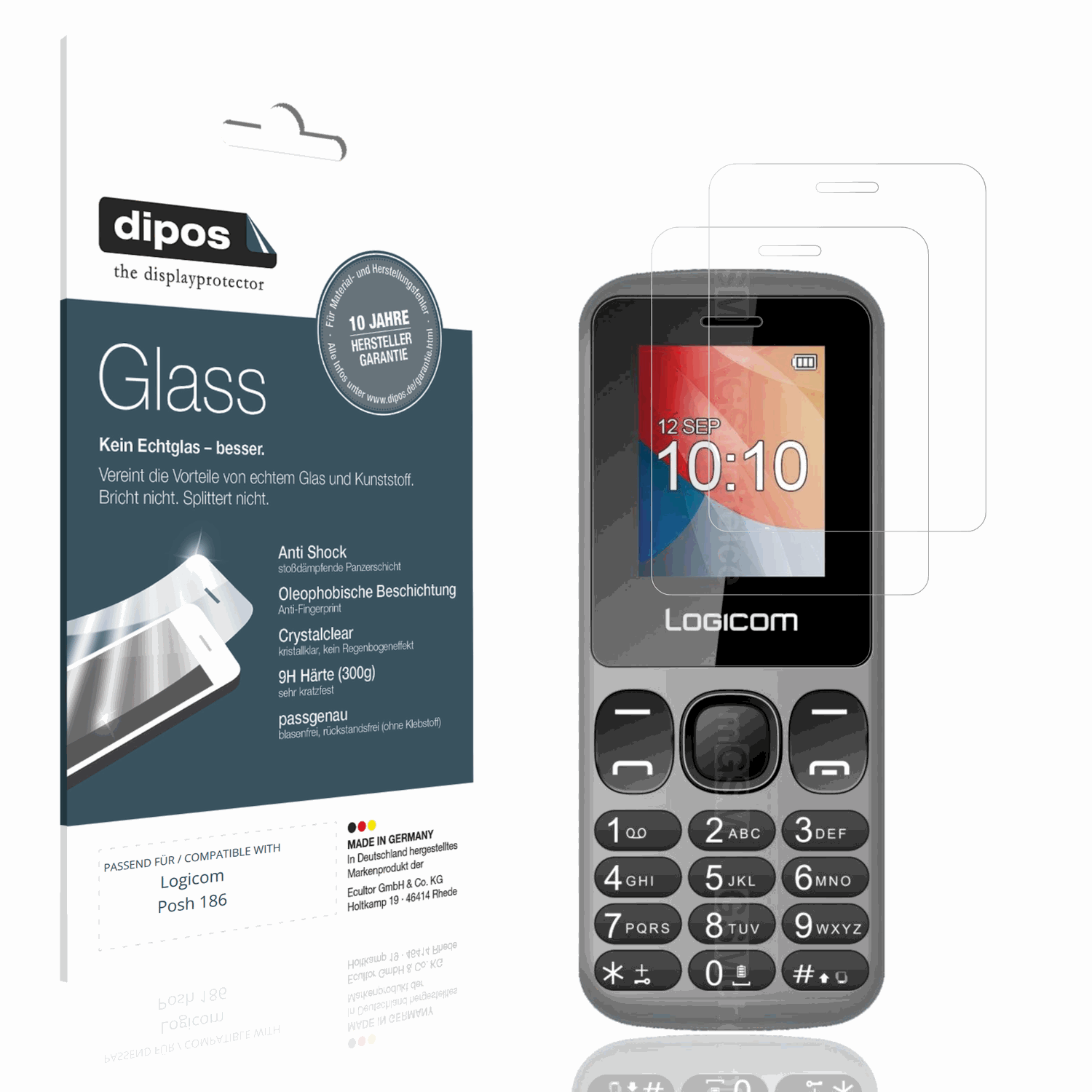 Klare Displayschutzfolie von dipos passend für Logicom Posh 186, 9H kratzfest und blasenfrei montiert