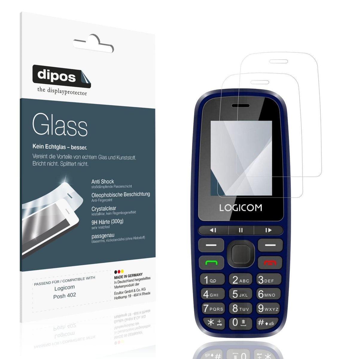 Klare Displayschutzfolie von dipos passend für Logicom Posh 402, 9H kratzfest und blasenfrei montiert