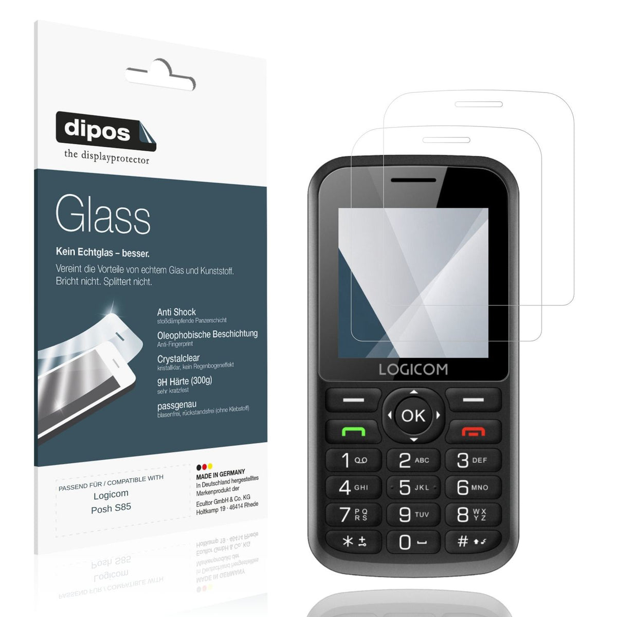 Klare Displayschutzfolie von dipos passend für Logicom Posh S85, 9H kratzfest und blasenfrei montiert