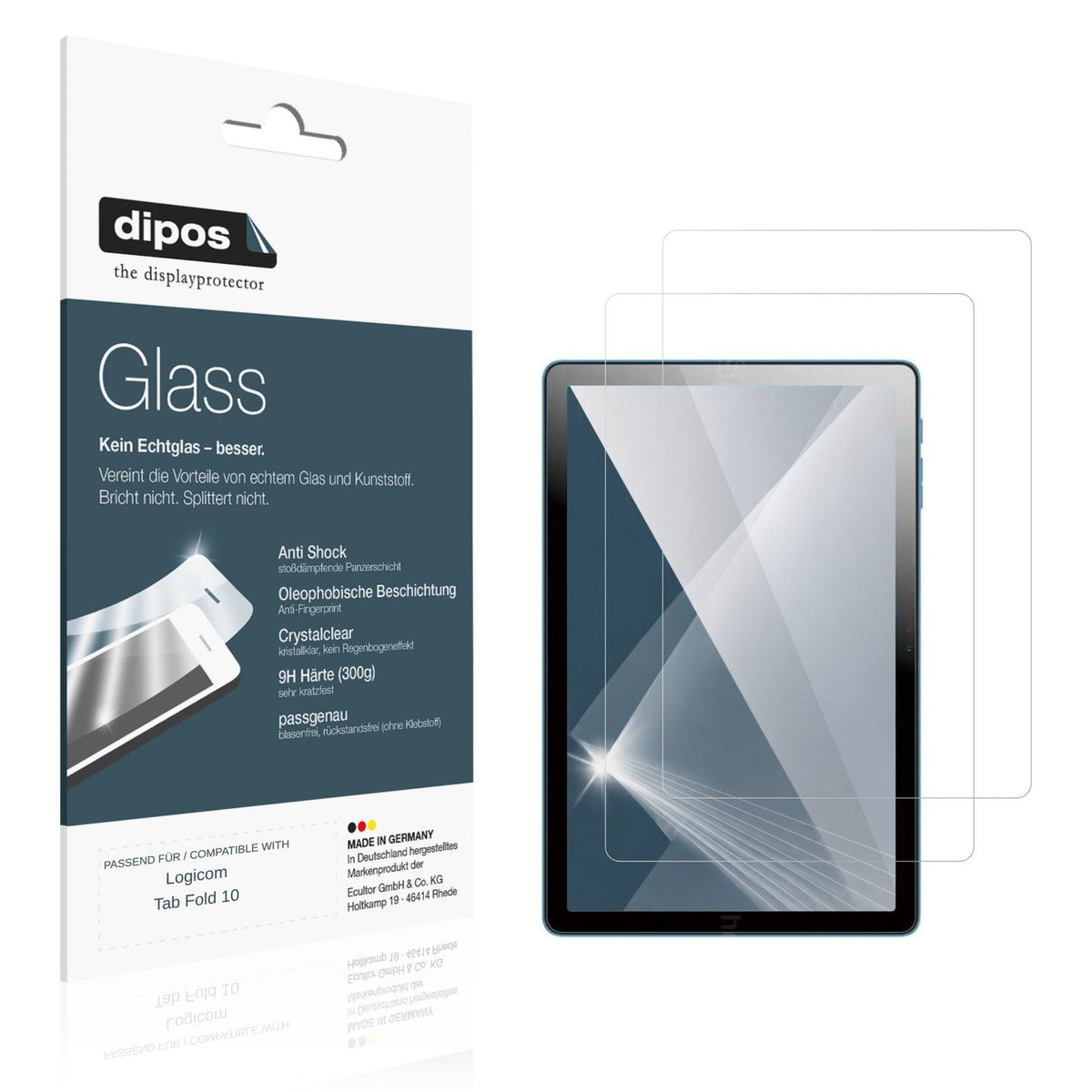 Klare Displayschutzfolie von dipos passend für Logicom Tab Fold 10, 9H kratzfest und blasenfrei montiert
