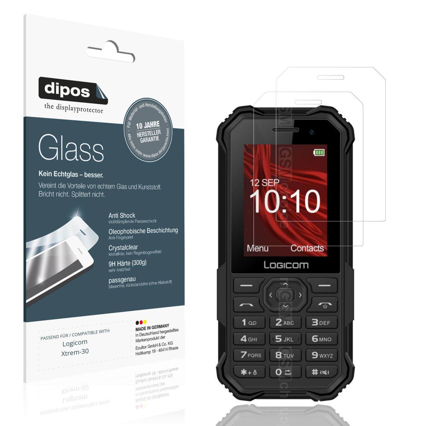 Klare Displayschutzfolie von dipos passend für Logicom Xtrem-30, 9H kratzfest und blasenfrei montiert