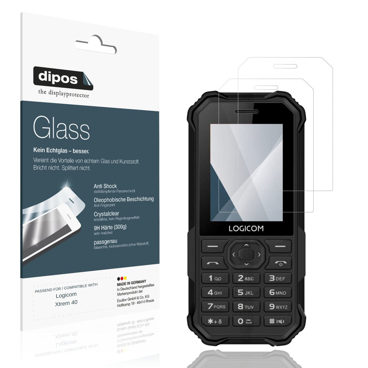 Klare Displayschutzfolie von dipos passend für Logicom Xtrem 40, 9H kratzfest und blasenfrei montiert