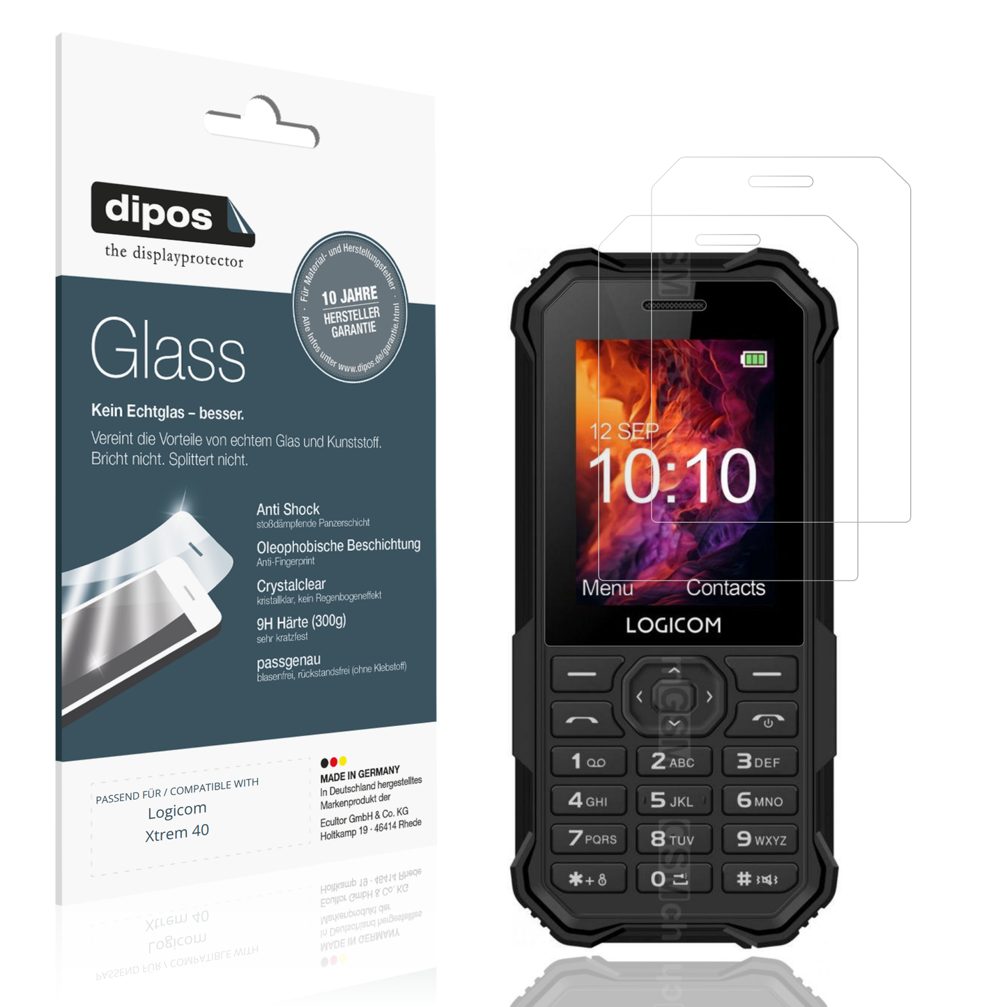 Klare Displayschutzfolie von dipos passend für Logicom Xtrem 40, 9H kratzfest und blasenfrei montiert