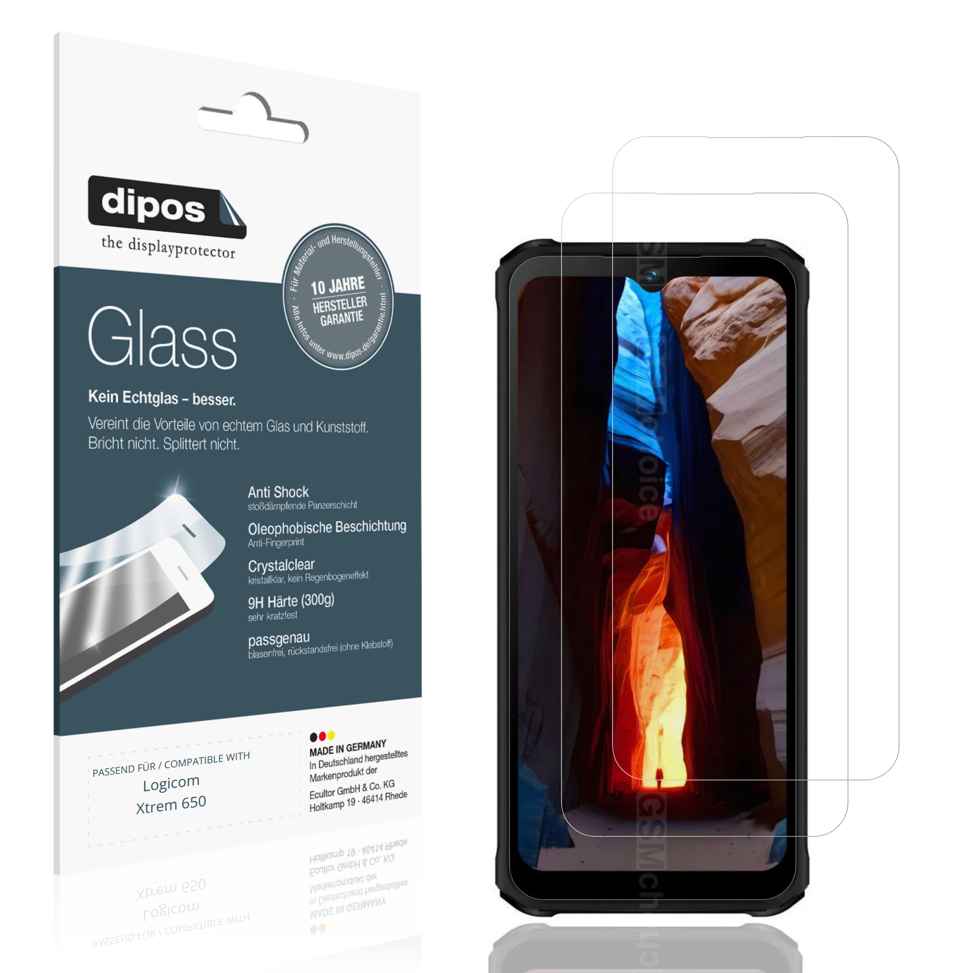 Klare Displayschutzfolie von dipos passend für Logicom Xtrem 650, 9H kratzfest und blasenfrei montiert