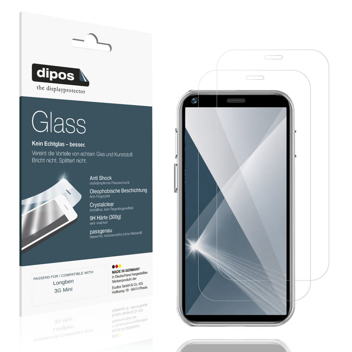 Klare Displayschutzfolie von dipos passend für Longben 3G Mini, 9H kratzfest und blasenfrei montiert