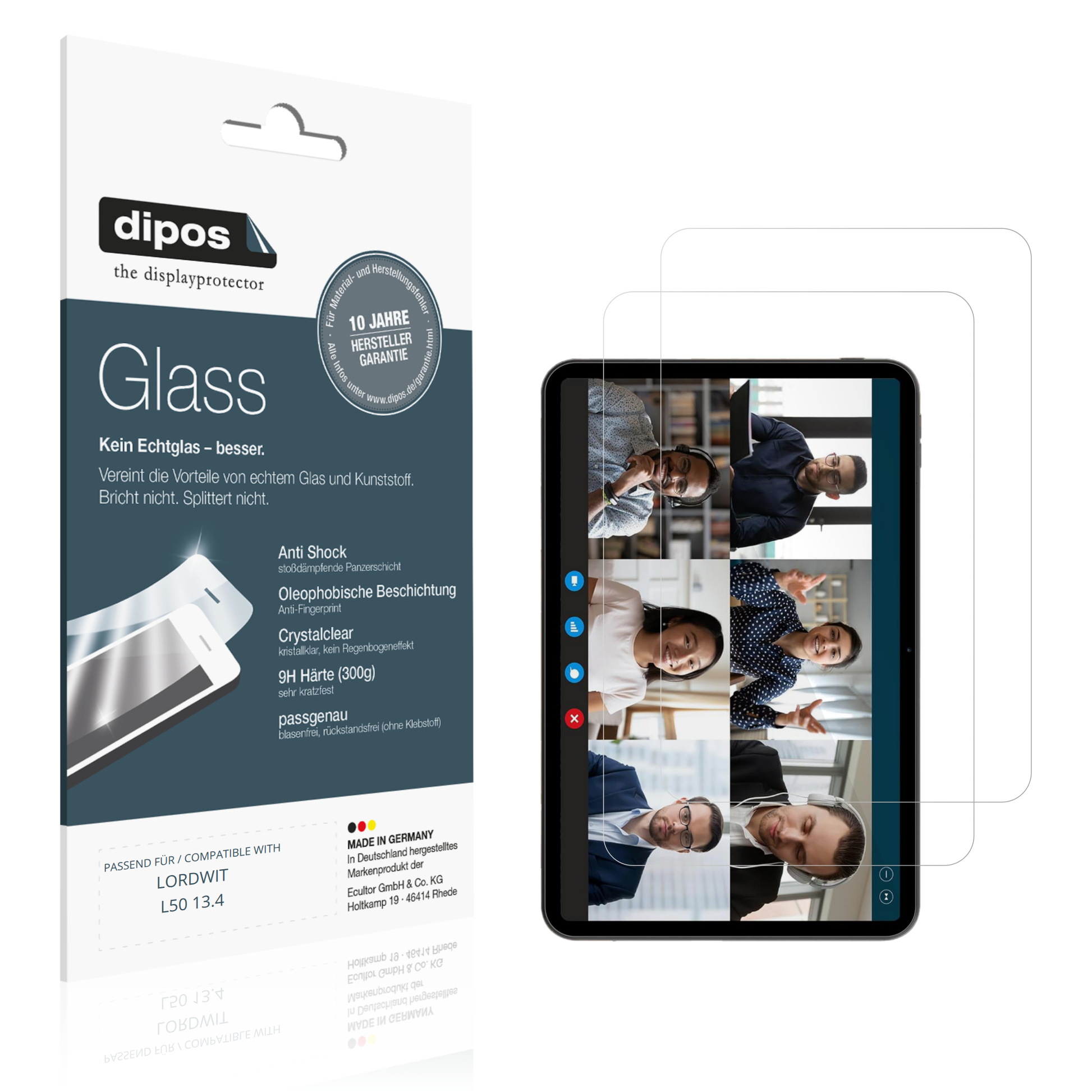 Klare Displayschutzfolie von dipos passend für LORDWIT L50 13.4, 9H kratzfest und blasenfrei montiert