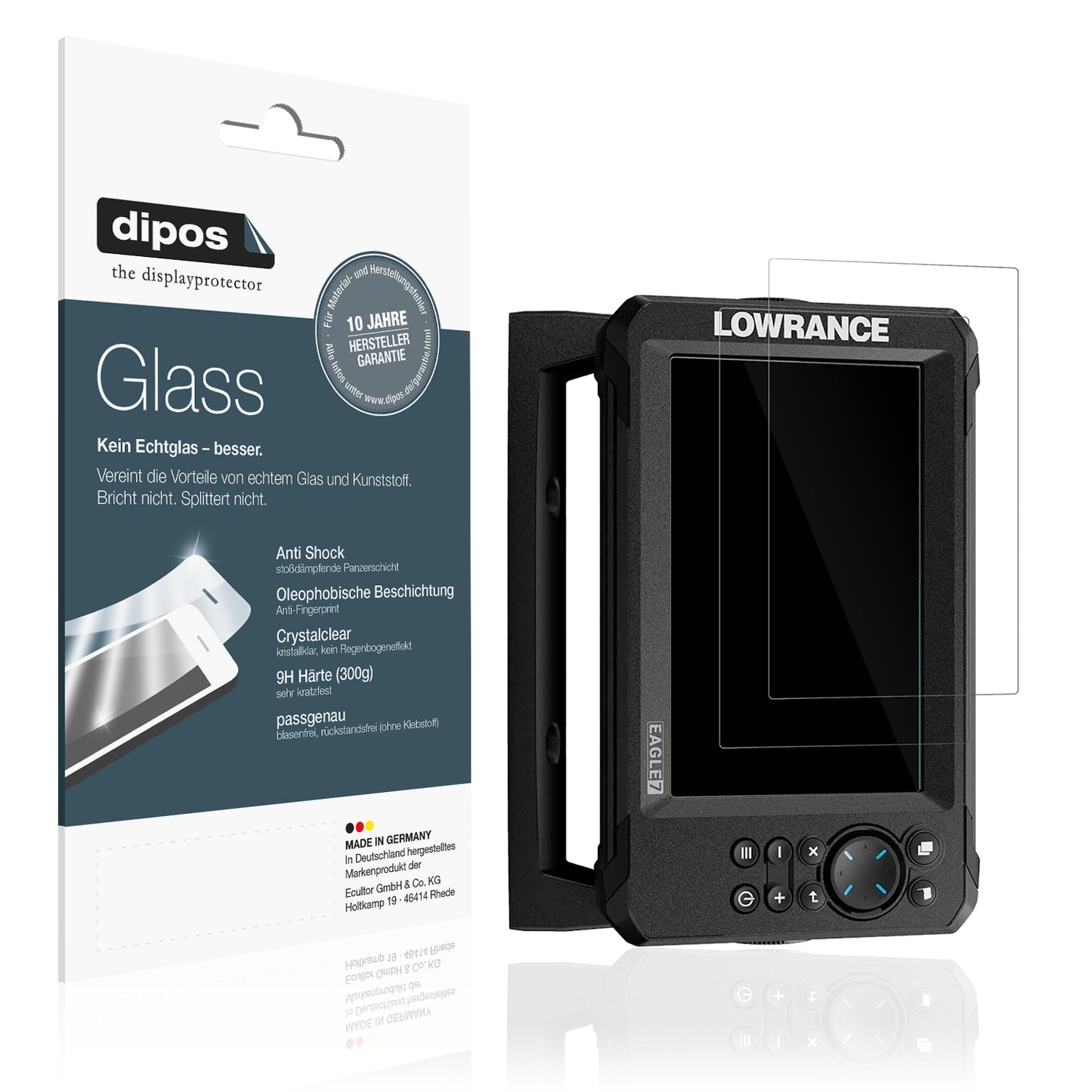 Klare Displayschutzfolie von dipos passend für Lowrance Eagle 7, 9H kratzfest und blasenfrei montiert