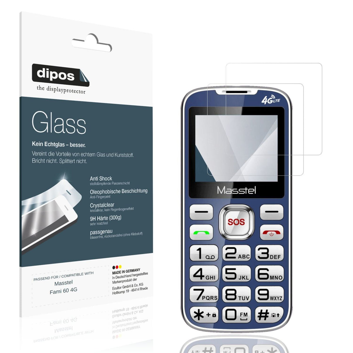 Klare Displayschutzfolie von dipos passend für Masstel Fami 60 4G, 9H kratzfest und blasenfrei montiert
