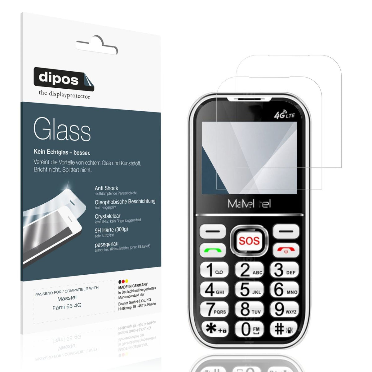 Klare Displayschutzfolie von dipos passend für Masstel Fami 65 4G, 9H kratzfest und blasenfrei montiert