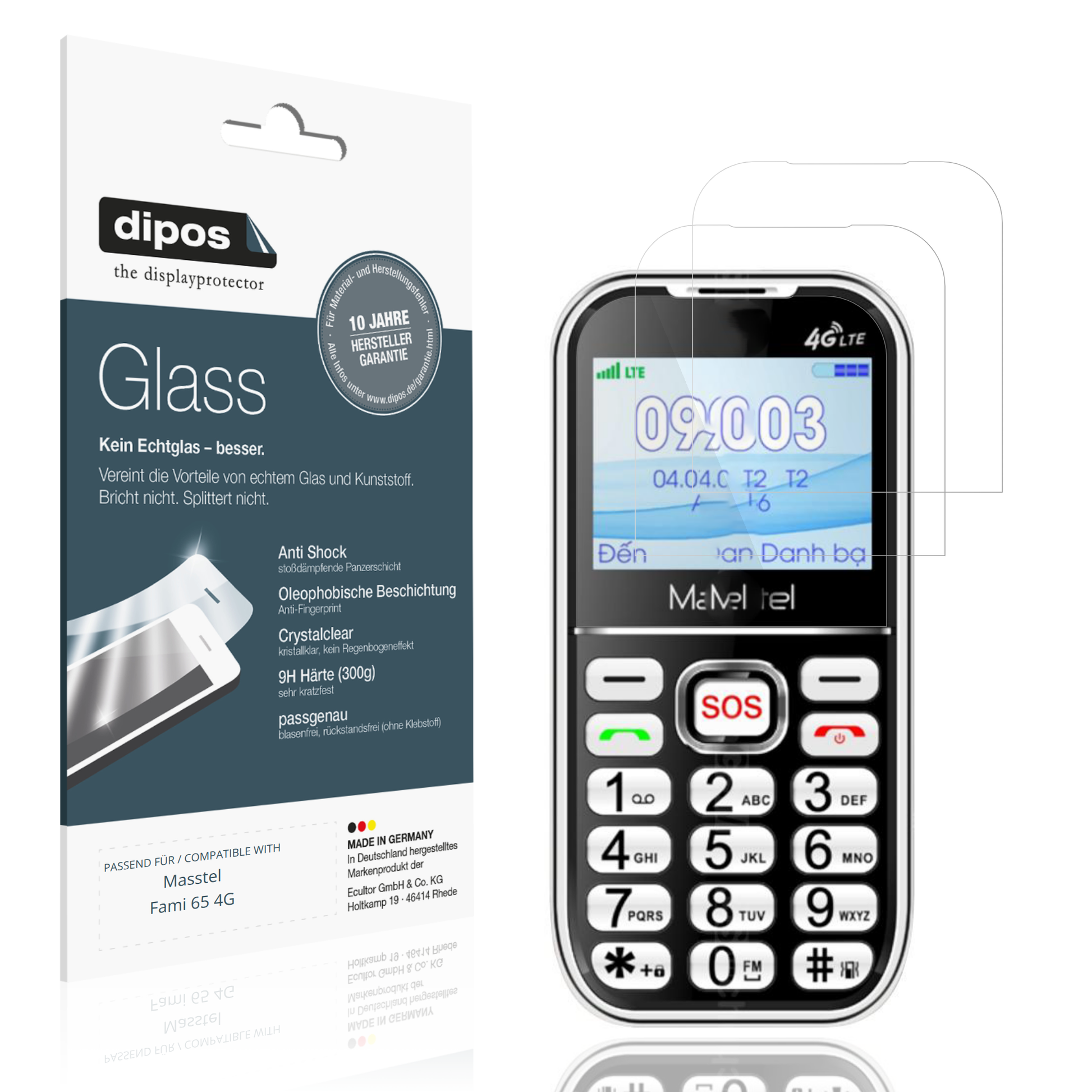 Klare Displayschutzfolie von dipos passend für Masstel Fami 65 4G, 9H kratzfest und blasenfrei montiert