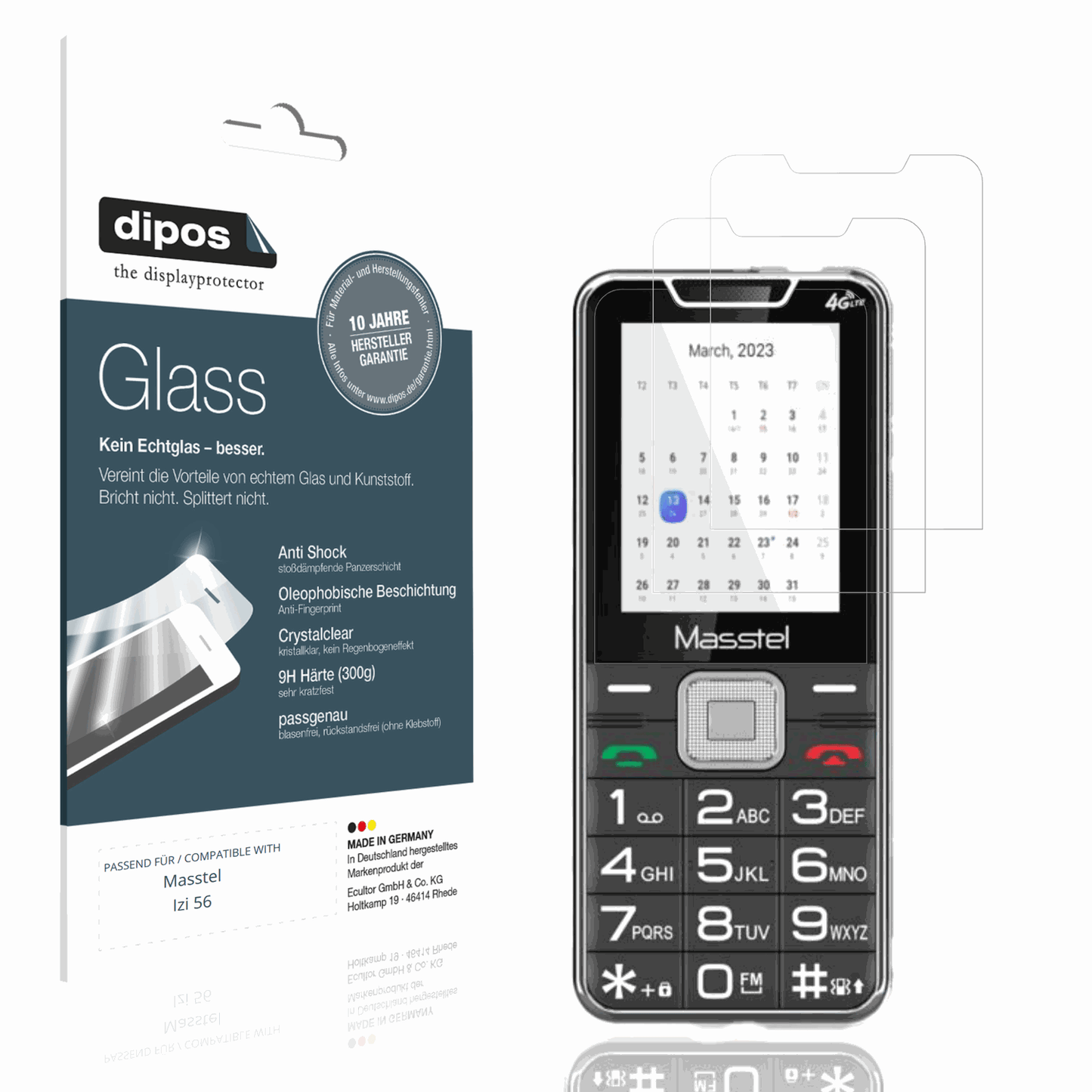 Klare Displayschutzfolie von dipos passend für Masstel Izi 56, 9H kratzfest und blasenfrei montiert