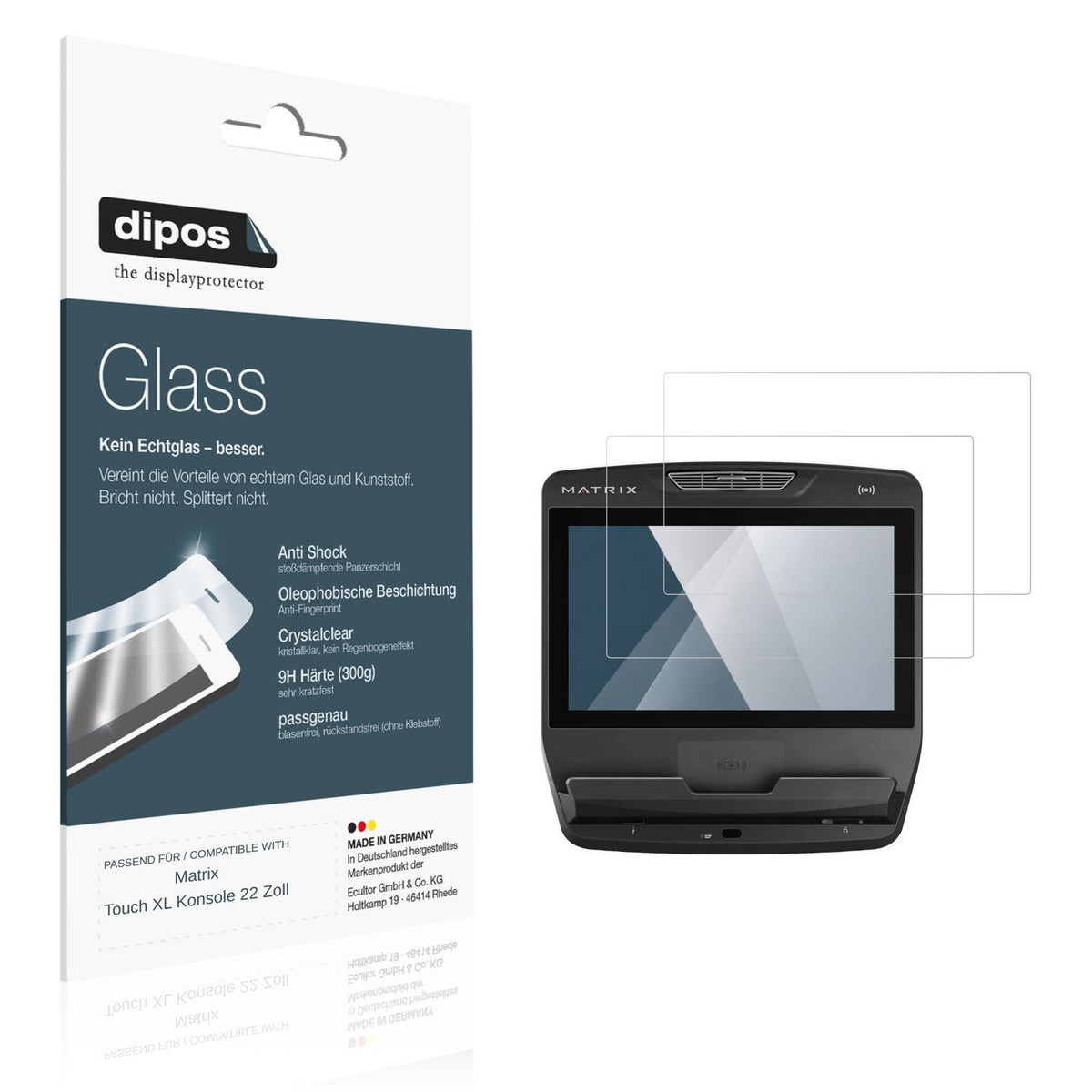 Klare Displayschutzfolie von dipos passend für Matrix Touch XL Konsole 22 Zoll, 9H kratzfest und blasenfrei montiert