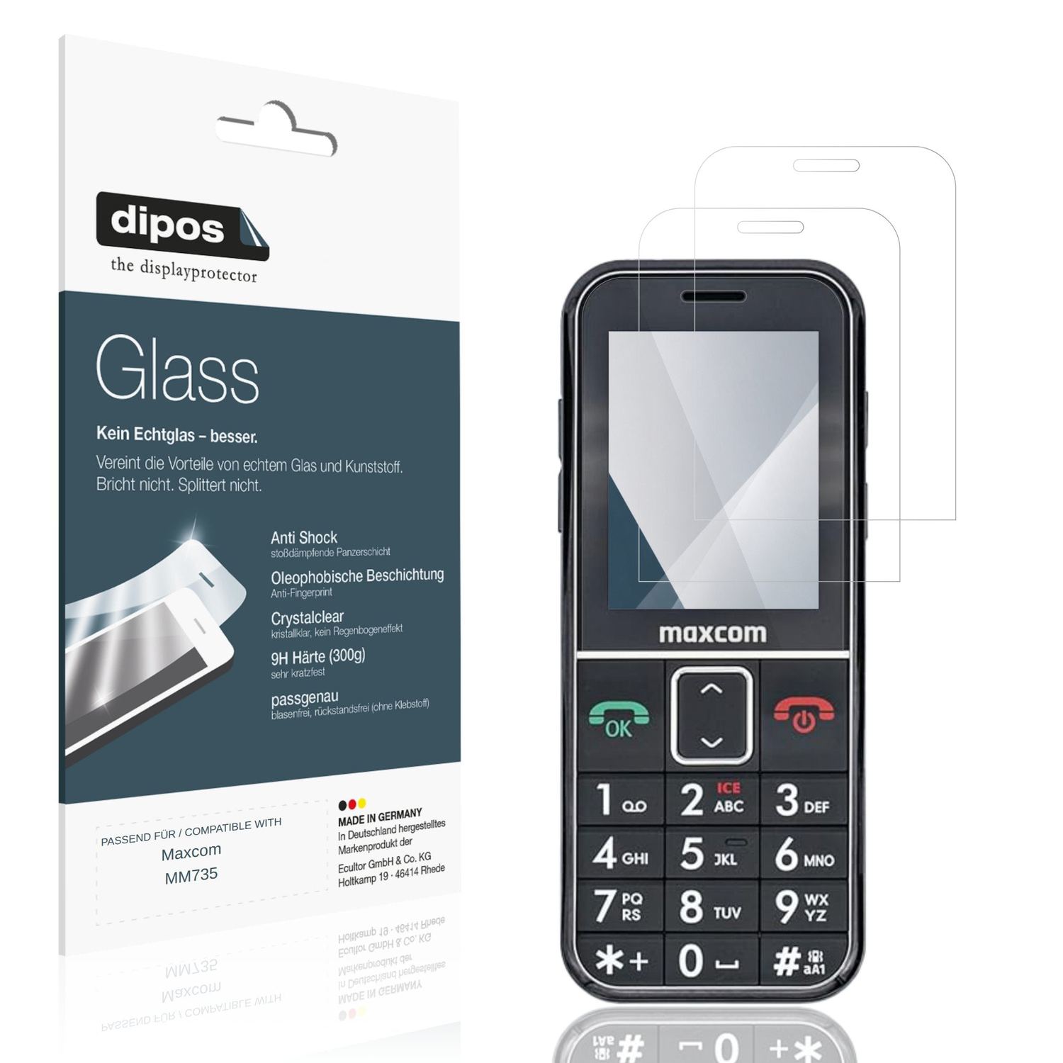Klare Displayschutzfolie von dipos passend für Maxcom MM735, 9H kratzfest und blasenfrei montiert