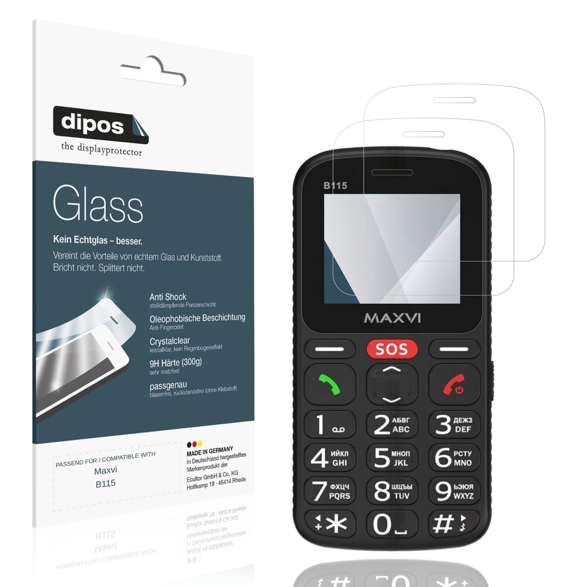 Klare Displayschutzfolie von dipos passend für Maxvi B115, 9H kratzfest und blasenfrei montiert