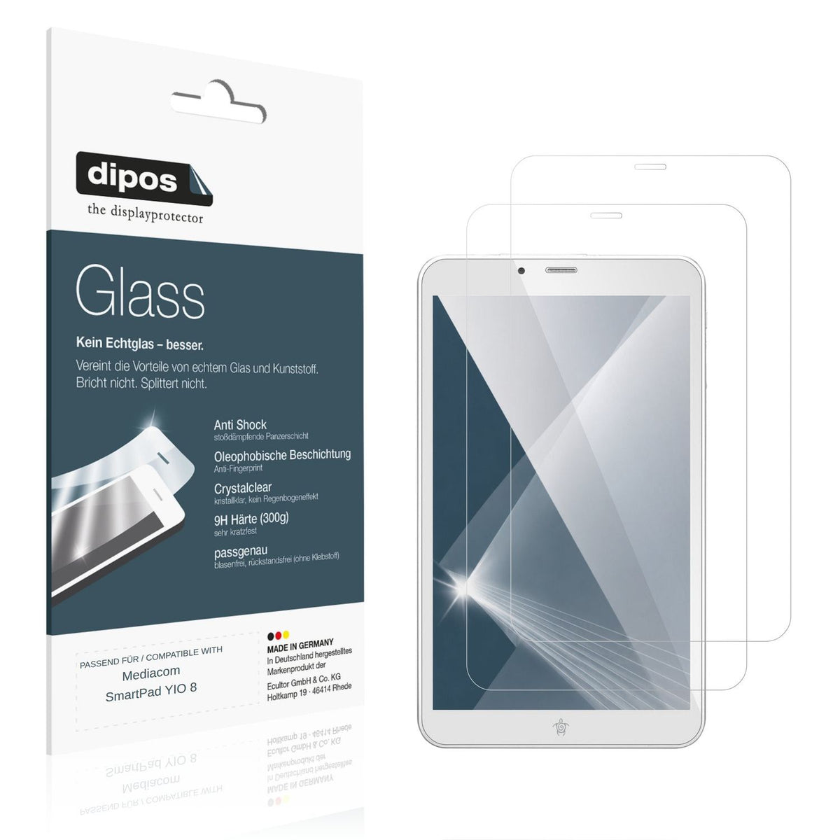 Klare Displayschutzfolie von dipos passend für Mediacom SmartPad YIO 8, 9H kratzfest und blasenfrei montiert