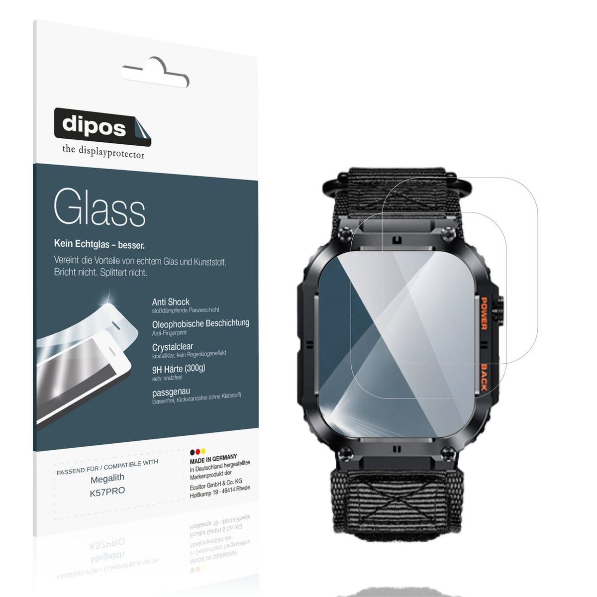 Klare Displayschutzfolie von dipos passend für Megalith K57PRO, 9H kratzfest und blasenfrei montiert