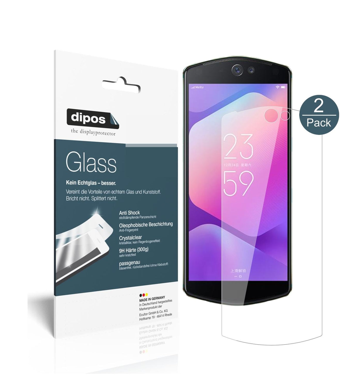Klare Displayschutzfolie von dipos passend für Meitu T9, 9H kratzfest und blasenfrei montiert