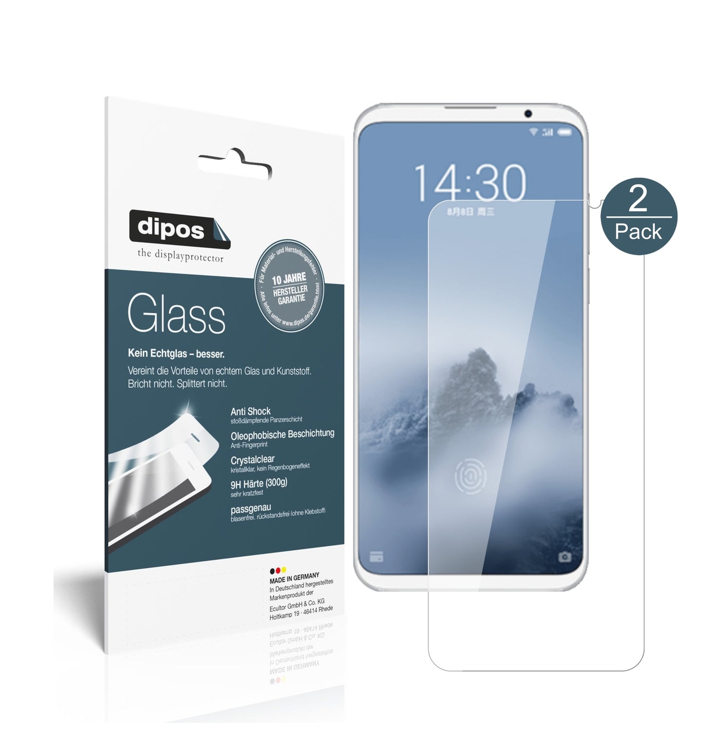 Klare Displayschutzfolie von dipos passend für Meizu 16 Plus, 9H kratzfest und blasenfrei montiert