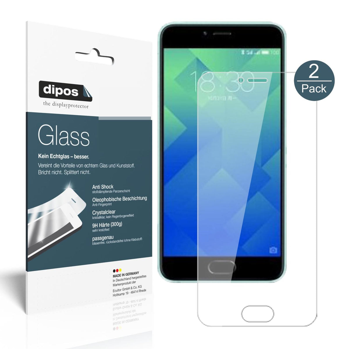 Klare Displayschutzfolie von dipos passend für Meizu M5 Note, 9H kratzfest und blasenfrei montiert