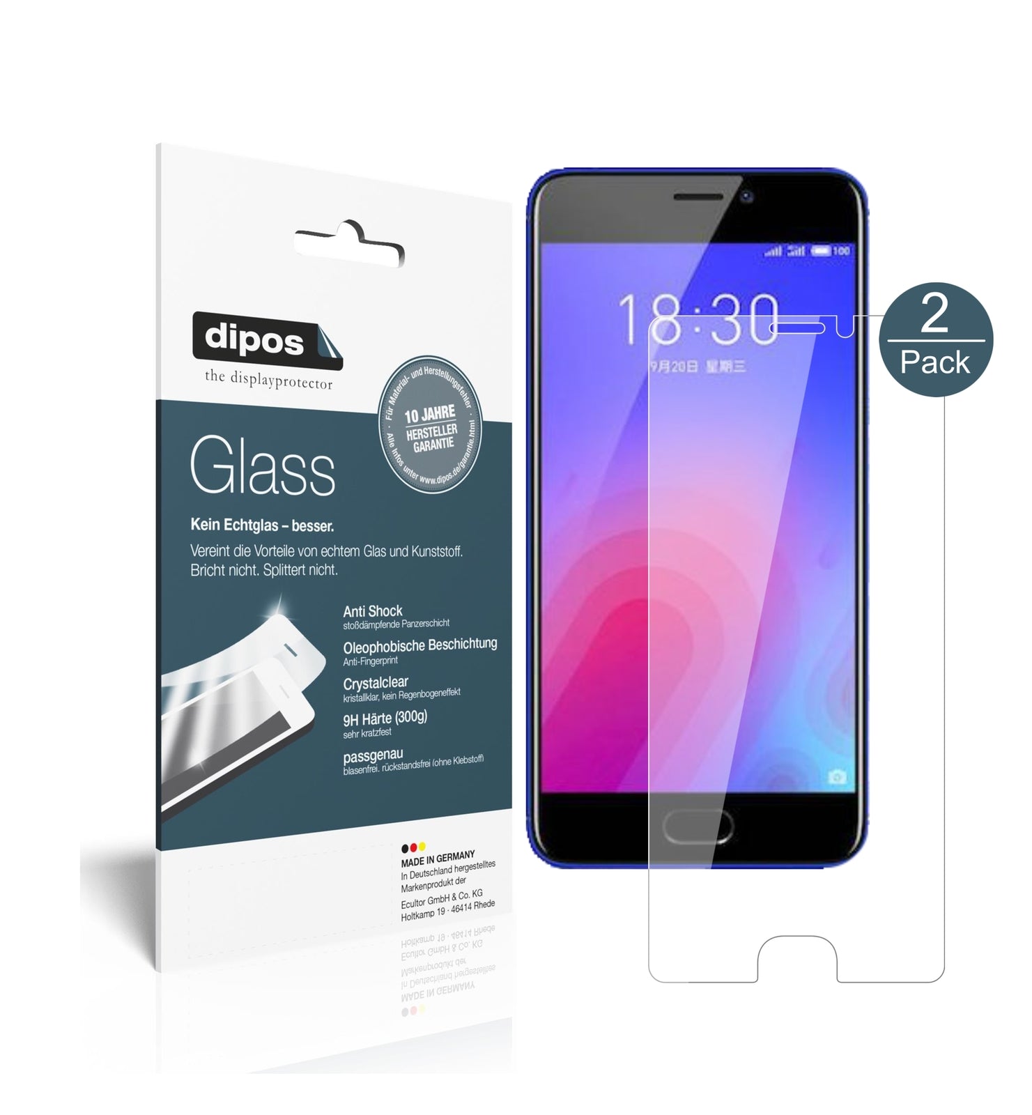 Klare Displayschutzfolie von dipos passend für Meizu M6, 9H kratzfest und blasenfrei montiert