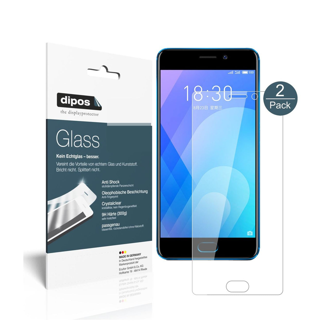 Klare Displayschutzfolie von dipos passend für Meizu M6 Note, 9H kratzfest und blasenfrei montiert
