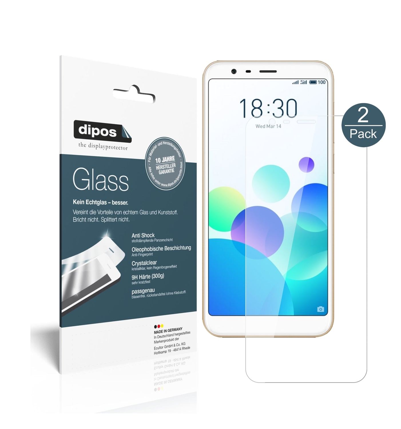 Klare Displayschutzfolie von dipos passend für Meizu M8C, 9H kratzfest und blasenfrei montiert