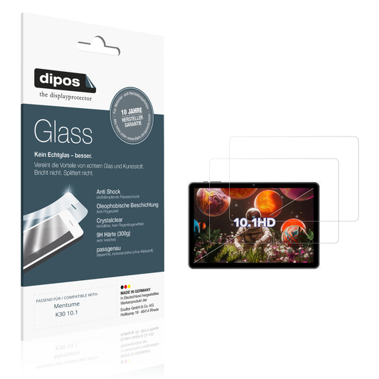 Klare Displayschutzfolie von dipos passend für Mentume K30 10.1, 9H kratzfest und blasenfrei montiert