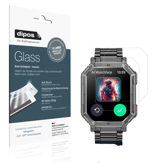 Klare Displayschutzfolie von dipos passend für Mingdaln 2.01 GPT Smartwatch, 9H kratzfest und blasenfrei montiert