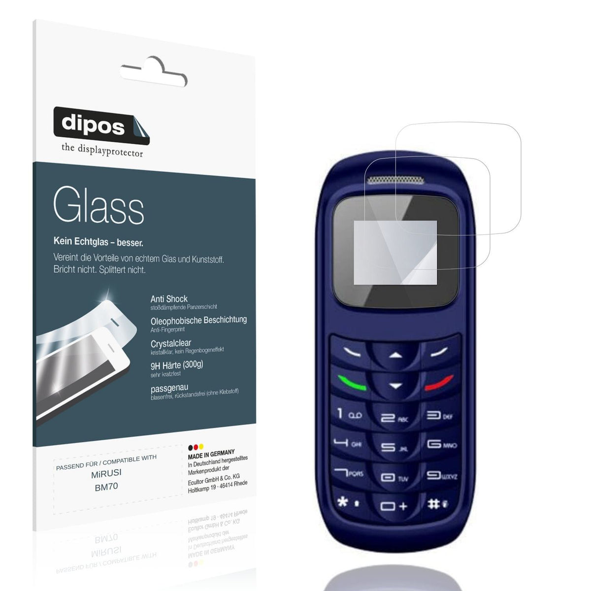 Klare Displayschutzfolie von dipos passend für MiRUSI BM70, 9H kratzfest und blasenfrei montiert