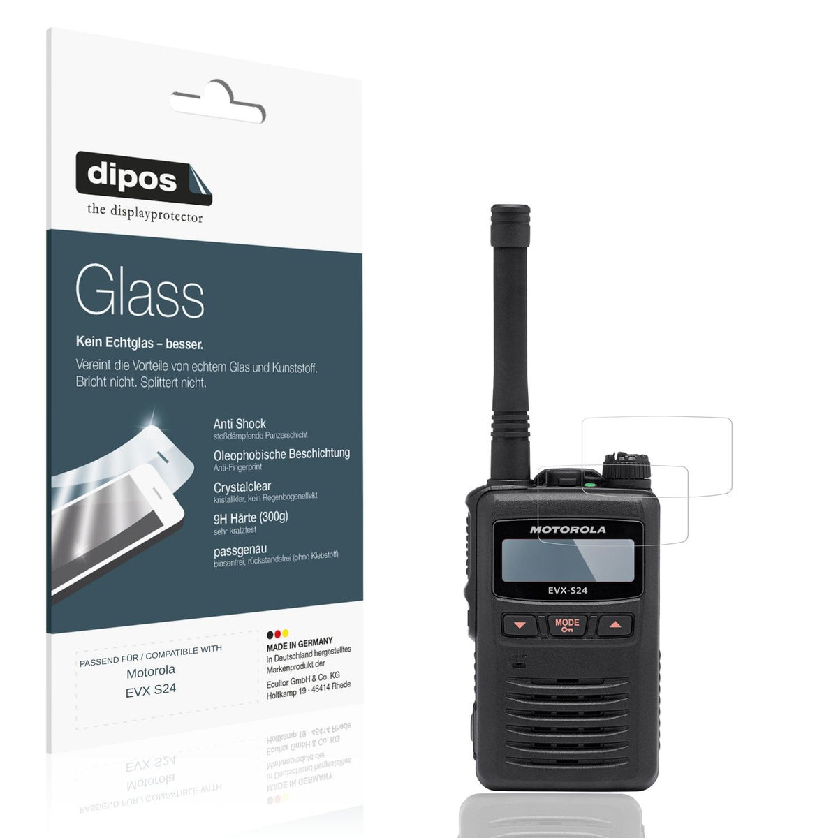 Klare Displayschutzfolie von dipos passend für Motorola EVX S24, 9H kratzfest und blasenfrei montiert