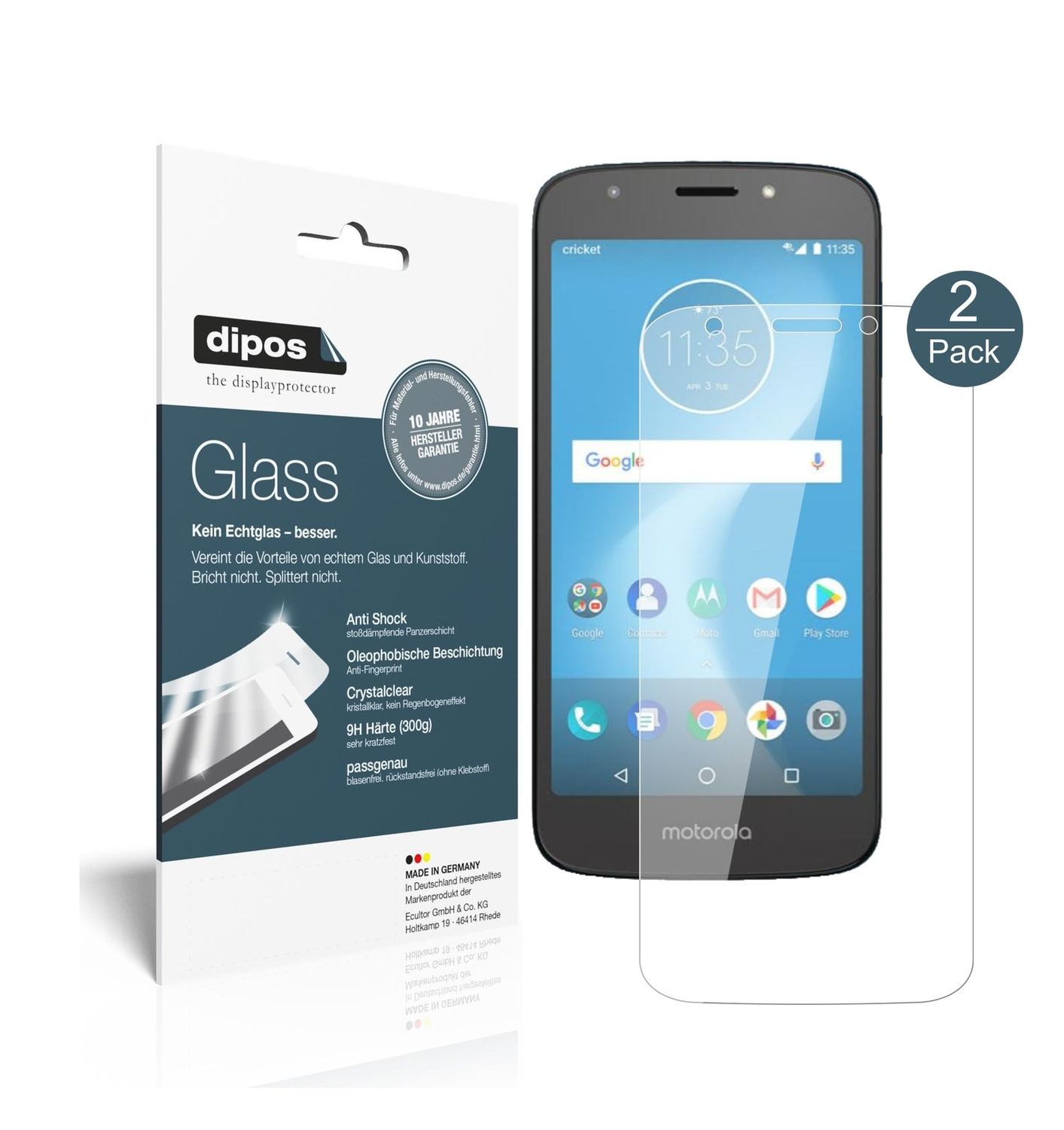 Klare Displayschutzfolie von dipos passend für Motorola Moto E5 Cruise, 9H kratzfest und blasenfrei montiert
