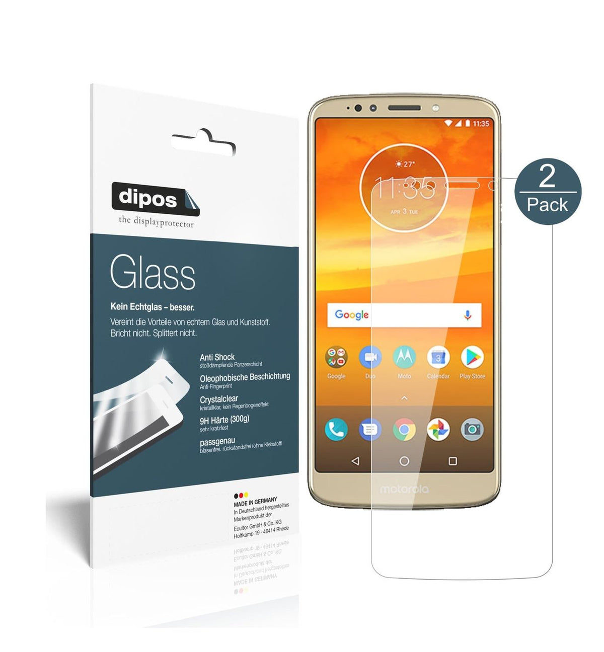 Klare Displayschutzfolie von dipos passend für Motorola Moto E5 Supra, 9H kratzfest und blasenfrei montiert