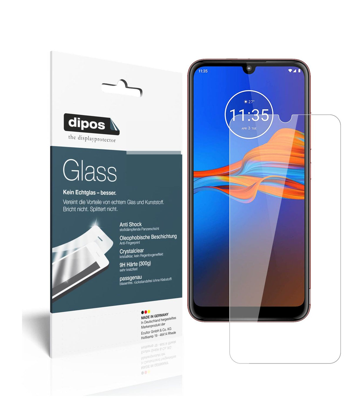Klare Displayschutzfolie von dipos passend für Motorola Moto E6 Plus, 9H kratzfest und blasenfrei montiert