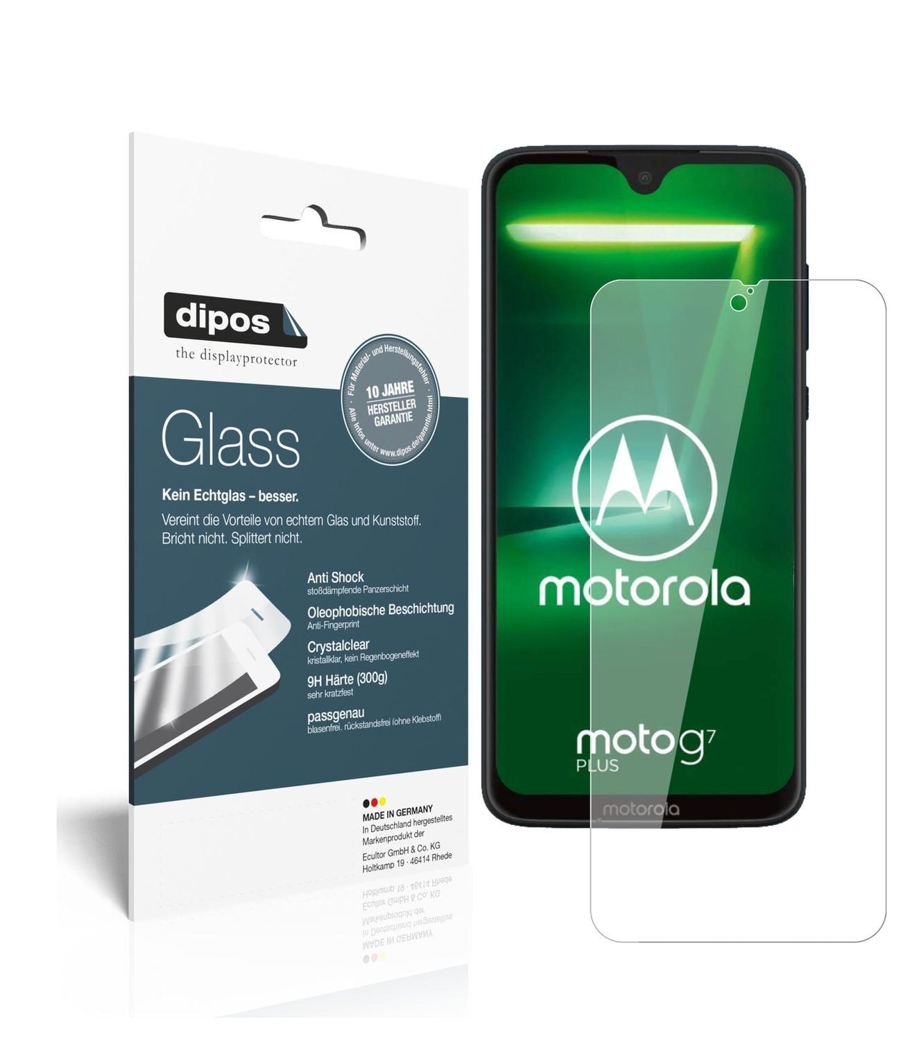 Klare Displayschutzfolie von dipos passend für Motorola Moto G7 Plus, 9H kratzfest und blasenfrei montiert
