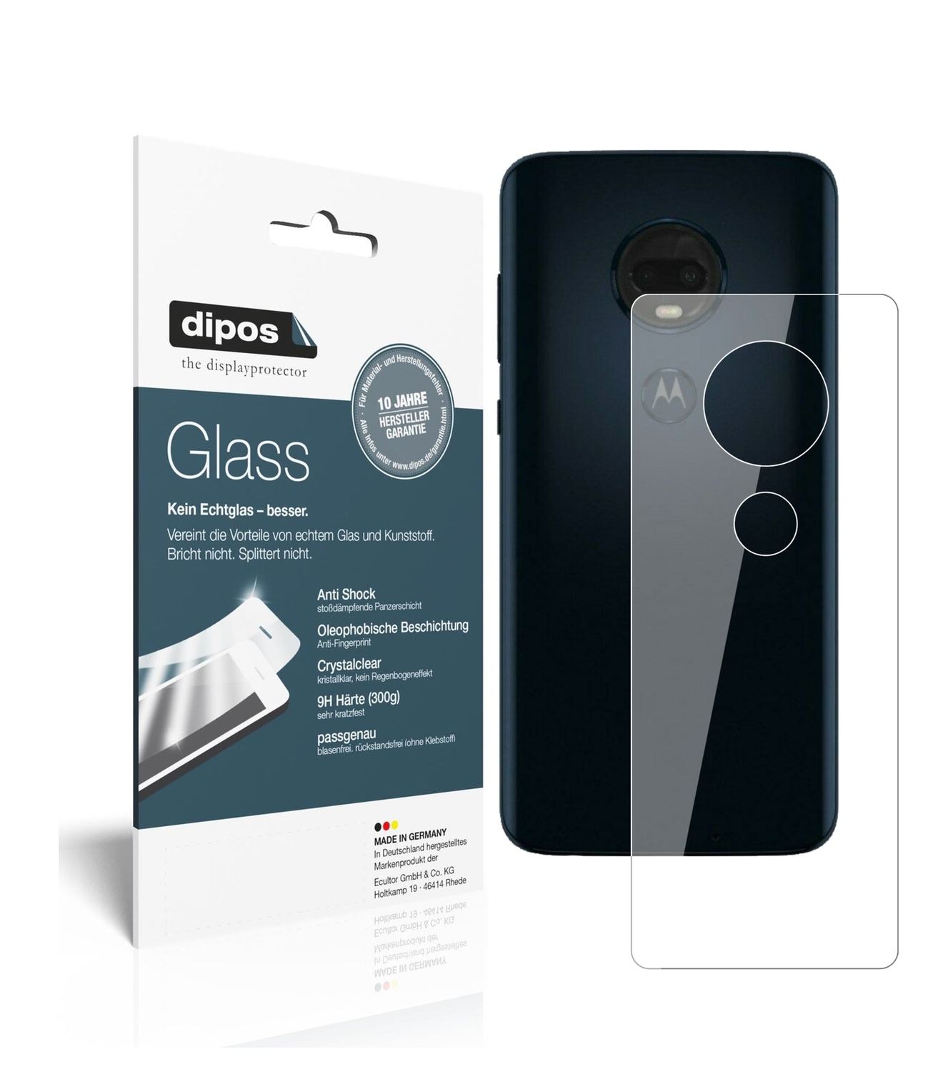 Klare Displayschutzfolie von dipos passend für Motorola Moto G7 Plus Rückseite, 9H kratzfest und blasenfrei montiert